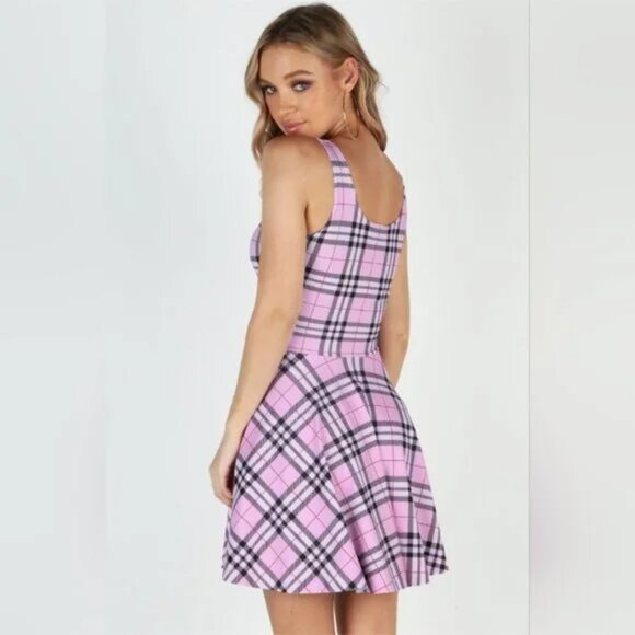 Blackmilk Tartan Sugar Scoop Skater Dress - Limited Style Pink & Black Plaid XL - Picture 4 of 13
